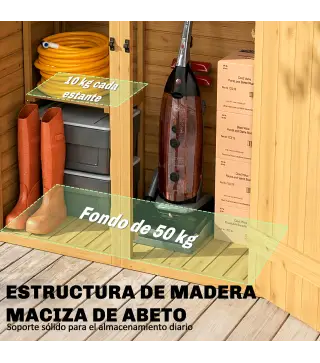 Caseta de Jardín de Madera 115x53x156 cm Armario para Herramientas con Puertas Dobles y Estantes Techo Inclinado Marrón