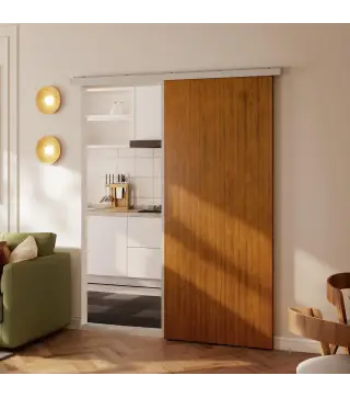 Puerta Corredera con Herrajes 90x210 cm con Rodillo Riel de Aluminio Guía de Suelo Marrón