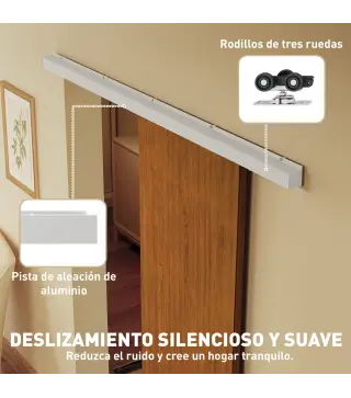 Puerta Corredera con Herrajes 90x210 cm con Rodillo Riel de Aluminio Guía de Suelo Marrón