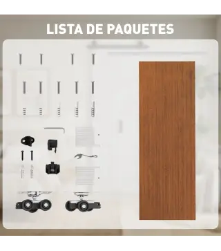 Puerta Corredera con Herrajes 90x210 cm con Rodillo Riel de Aluminio Guía de Suelo Marrón