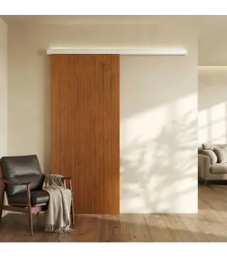 Puerta Corredera con Herrajes 90x210 cm con Rodillo Riel de Aluminio Guía de Suelo Marrón