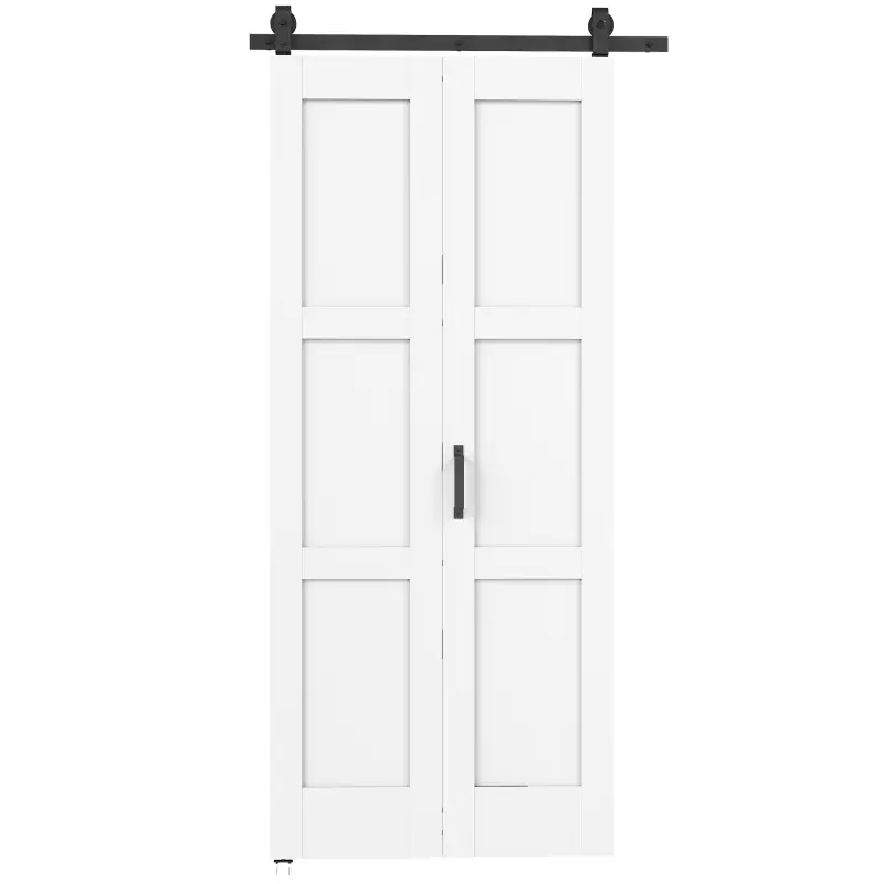 Puerta Corredera Plegable con Herrajes 91,4x213,4 cm con Rodillo Riel de Acero Guía de Suelo Manija Blanco