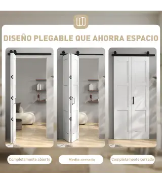 Puerta Corredera Plegable con Herrajes 91,4x213,4 cm con Rodillo Riel de Acero Guía de Suelo Manija Blanco