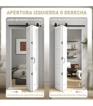 Puerta Corredera Plegable con Herrajes 91,4x213,4 cm con Rodillo Riel de Acero Guía de Suelo Manija Blanco