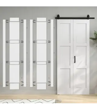 Puerta Corredera Plegable con Herrajes 91,4x213,4 cm con Rodillo Riel de Acero Guía de Suelo Manija Blanco