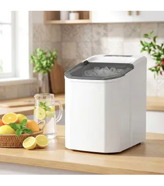 Máquina de Hielo Autolimpiable 12 kg/24H 9 Cubitos Listos en 7 Minutos 2 Tamaños de Hielo 1,5L Depósito Blanco