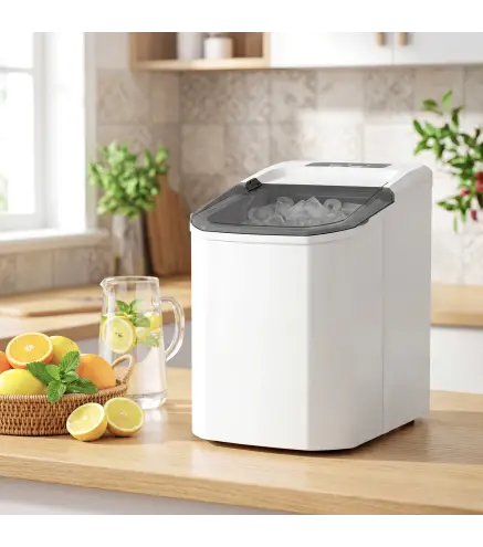 Máquina de Hielo Autolimpiable 12 kg/24H 9 Cubitos Listos en 7 Minutos 2 Tamaños de Hielo 1,5L Depósito Blanco