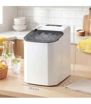 Máquina de Hielo Autolimpiable 12 kg/24H 9 Cubitos Listos en 7 Minutos 2 Tamaños de Hielo 1,5L Depósito Blanco