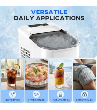 Máquina de Hielo Autolimpiable 12 kg/24H 9 Cubitos Listos en 7 Minutos 2 Tamaños de Hielo 1,5L Depósito Blanco