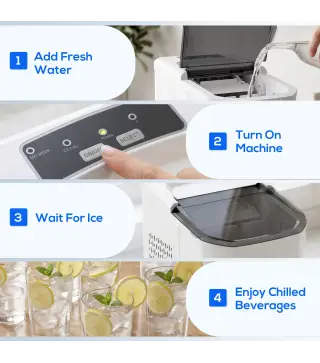 Máquina de Hielo Autolimpiable 12 kg/24H 9 Cubitos Listos en 7 Minutos 2 Tamaños de Hielo 1,5L Depósito Blanco