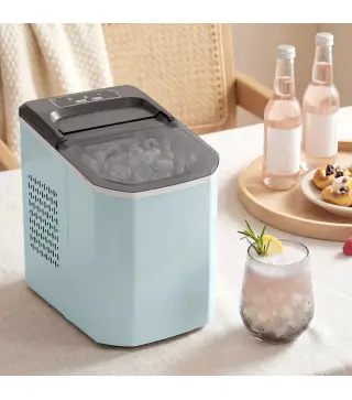 Máquina de Cubitos de Hielo Autolimpiable 12 kg/24H 9 Cubitos Listos en 7 Minutos 2 Tamaños de Hielo 1,5L Depósito Azul