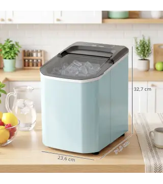 Máquina de Cubitos de Hielo Autolimpiable 12 kg/24H 9 Cubitos Listos en 7 Minutos 2 Tamaños de Hielo 1,5L Depósito Azul