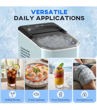 Máquina de Cubitos de Hielo Autolimpiable 12 kg/24H 9 Cubitos Listos en 7 Minutos 2 Tamaños de Hielo 1,5L Depósito Azul