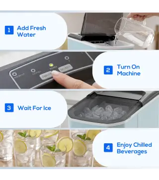 Máquina de Cubitos de Hielo Autolimpiable 12 kg/24H 9 Cubitos Listos en 7 Minutos 2 Tamaños de Hielo 1,5L Depósito Azul