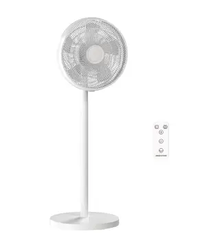 Ventilador de Pie con Control Remoto Altura Ajustable 4 Velocidades Oscilación 80° Temporizador 10H Pantalla LED Blanco