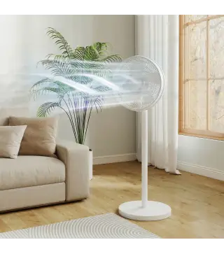 Ventilador de Pie con Control Remoto Altura Ajustable 4 Velocidades Oscilación 80° Temporizador 10H Pantalla LED Blanco