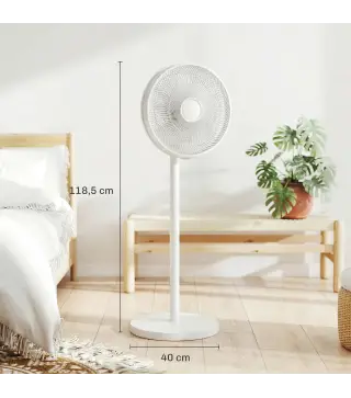 Ventilador de Pie con Control Remoto Altura Ajustable 4 Velocidades Oscilación 80° Temporizador 10H Pantalla LED Blanco