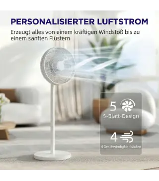 Ventilador de Pie con Control Remoto Altura Ajustable 4 Velocidades Oscilación 80° Temporizador 10H Pantalla LED Blanco