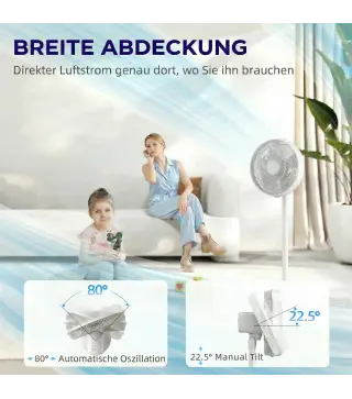 Ventilador de Pie con Control Remoto Altura Ajustable 4 Velocidades Oscilación 80° Temporizador 10H Pantalla LED Blanco