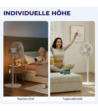 Ventilador de Pie con Control Remoto Altura Ajustable 4 Velocidades Oscilación 80° Temporizador 10H Pantalla LED Blanco