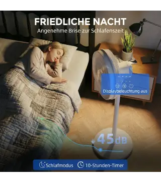 Ventilador de Pie con Control Remoto Altura Ajustable 4 Velocidades Oscilación 80° Temporizador 10H Pantalla LED Blanco