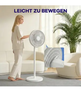 Ventilador de Pie con Control Remoto Altura Ajustable 4 Velocidades Oscilación 80° Temporizador 10H Pantalla LED Blanco