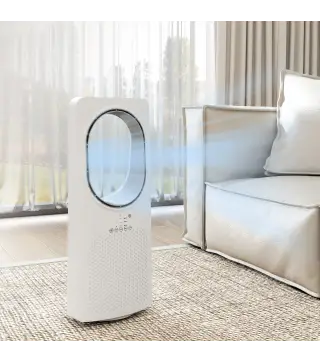 Ventilador de Torre sin Aspas con Mando a Distancia Oscilación 45° 3 Velocidades 3 Modos Temporizador 15H Blanco