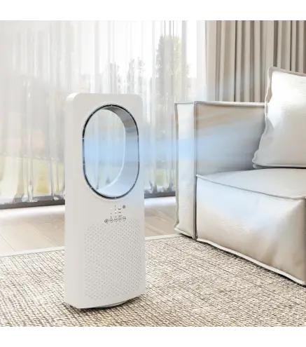 Ventilador de Torre sin Aspas con Mando a Distancia Oscilación 45° 3 Velocidades 3 Modos Temporizador 15H Blanco