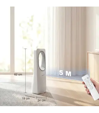 Ventilador de Torre sin Aspas con Mando a Distancia Oscilación 45° 3 Velocidades 3 Modos Temporizador 15H Blanco