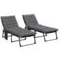 Set de 2 Tumbonas Plegables con Reposacabezas Cojines Bolsillo Lateral y Respaldo Reclinable 5 Posiciones Gris Oscuro