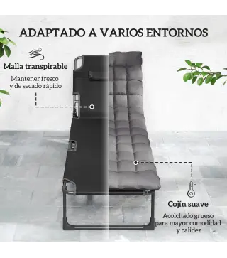 Set de 2 Tumbonas Plegables con Reposacabezas Cojines Bolsillo Lateral y Respaldo Reclinable 5 Posiciones Gris Oscuro