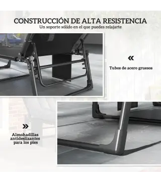 Set de 2 Tumbonas Plegables con Reposacabezas Cojines Bolsillo Lateral y Respaldo Reclinable 5 Posiciones Gris Oscuro