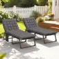 Set de 2 Tumbonas Plegables con Reposacabezas Cojines Bolsillo Lateral y Respaldo Reclinable 5 Posiciones Gris Oscuro