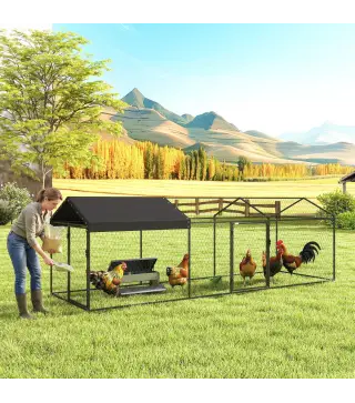 Gallinero para Exterior Grande 3x1x1 m Gallinero Metálico con Cubierta Tela Oxford Anti-UV e Impermeable Negro