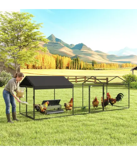 Gallinero para Exterior Grande 3x1x1 m Gallinero Metálico con Cubierta Tela Oxford Anti-UV e Impermeable Negro