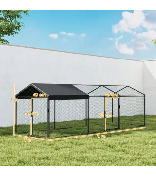 Gallinero para Exterior Grande 3x1x1 m Gallinero Metálico con Cubierta Tela Oxford Anti-UV e Impermeable Negro