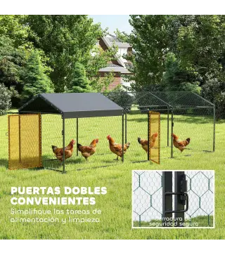 Gallinero para Exterior Grande 3x1x1 m Gallinero Metálico con Cubierta Tela Oxford Anti-UV e Impermeable Negro