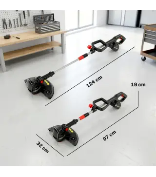 Desbrozadora Batería 18V con 2 Baterías de 4.0Ah y Cargador Barra Ajustable Cabezal y Mango Regulables Plateado