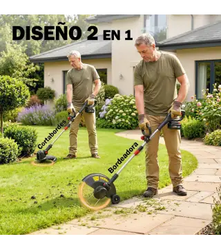 Desbrozadora Batería 18V con 2 Baterías de 4.0Ah y Cargador Barra Ajustable Cabezal y Mango Regulables Plateado