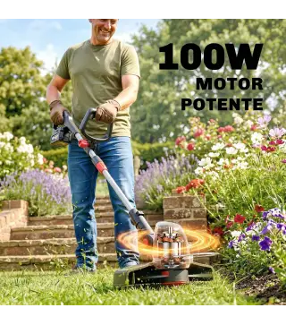 Desbrozadora Batería 18V con 2 Baterías de 4.0Ah y Cargador Barra Ajustable Cabezal y Mango Regulables Plateado