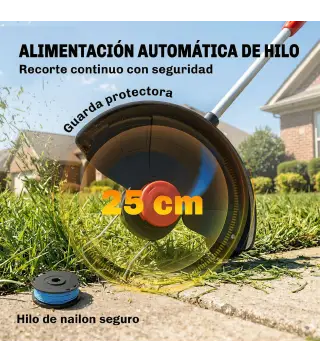 Desbrozadora Batería 18V con 2 Baterías de 4.0Ah y Cargador Barra Ajustable Cabezal y Mango Regulables Plateado