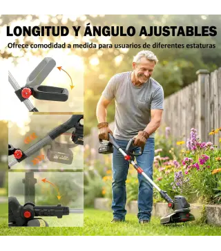 Desbrozadora Batería 18V con 2 Baterías de 4.0Ah y Cargador Barra Ajustable Cabezal y Mango Regulables Plateado