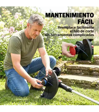 Desbrozadora Batería 18V con 2 Baterías de 4.0Ah y Cargador Barra Ajustable Cabezal y Mango Regulables Plateado