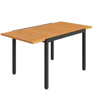 Mesa de Jardín Extensible 100/150x70 cm de Madera y Metal con Agujero para Sombrilla para 4-6 Personas Teca
