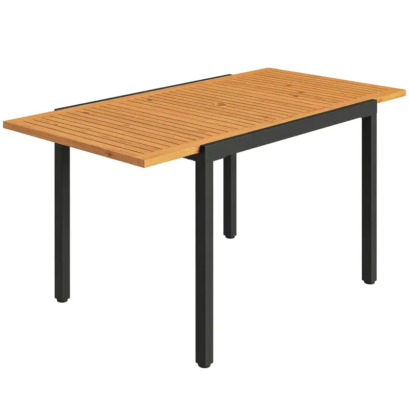 Mesa de Jardín Extensible 100/150x70 cm de Madera y Metal con Agujero para Sombrilla para 4-6 Personas Teca