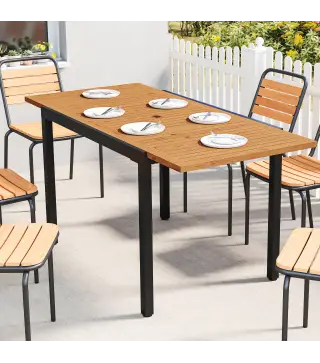 Mesa de Jardín Extensible 100/150x70 cm de Madera y Metal con Agujero para Sombrilla para 4-6 Personas Teca