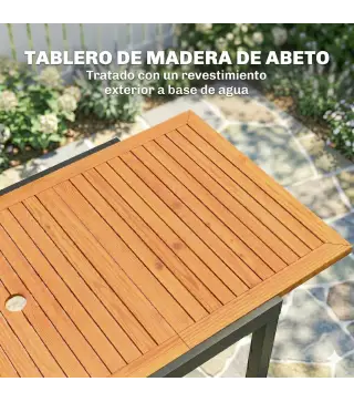 Mesa de Jardín Extensible 100/150x70 cm de Madera y Metal con Agujero para Sombrilla para 4-6 Personas Teca
