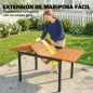 Mesa de Jardín Extensible 100/150x70 cm de Madera y Metal con Agujero para Sombrilla para 4-6 Personas Teca