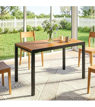 Mesa de Jardín Extensible 100/150x70 cm de Madera y Metal con Agujero para Sombrilla para 4-6 Personas Teca