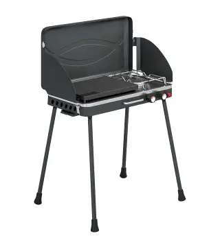 Barbacoa de Gas Portátil 2 en 1 Propano 7 kW de Mesa o de Pie con Plancha Grande Patas Desmontables Negro